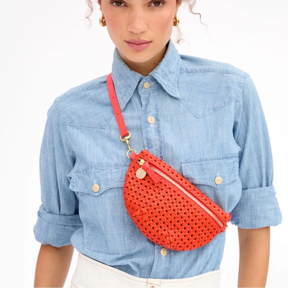Clare V Rattan Belt Bag in Poppy